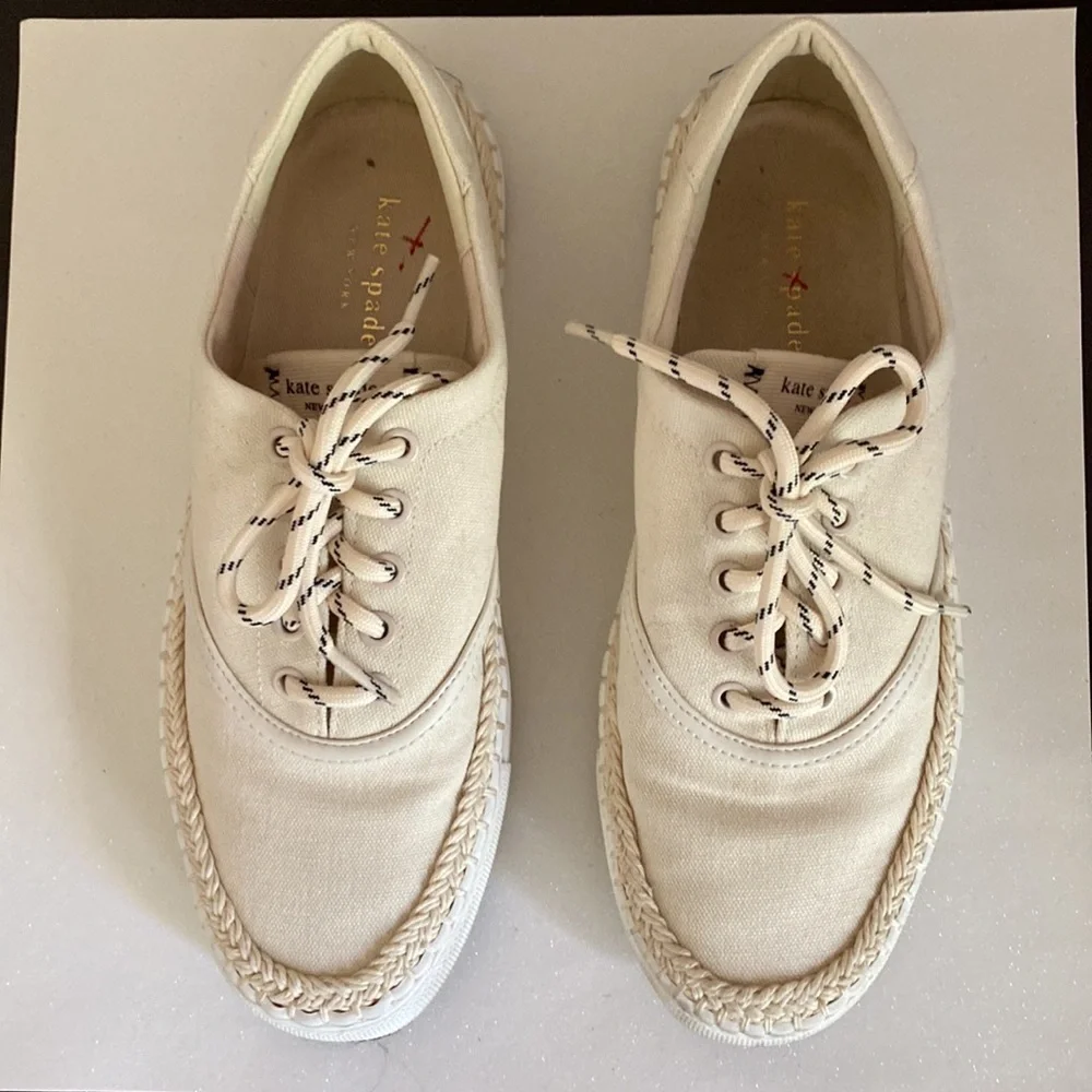 Kate Spade New York Boat Party Espadrille Sneakers Cream Canvas Sz 6.5